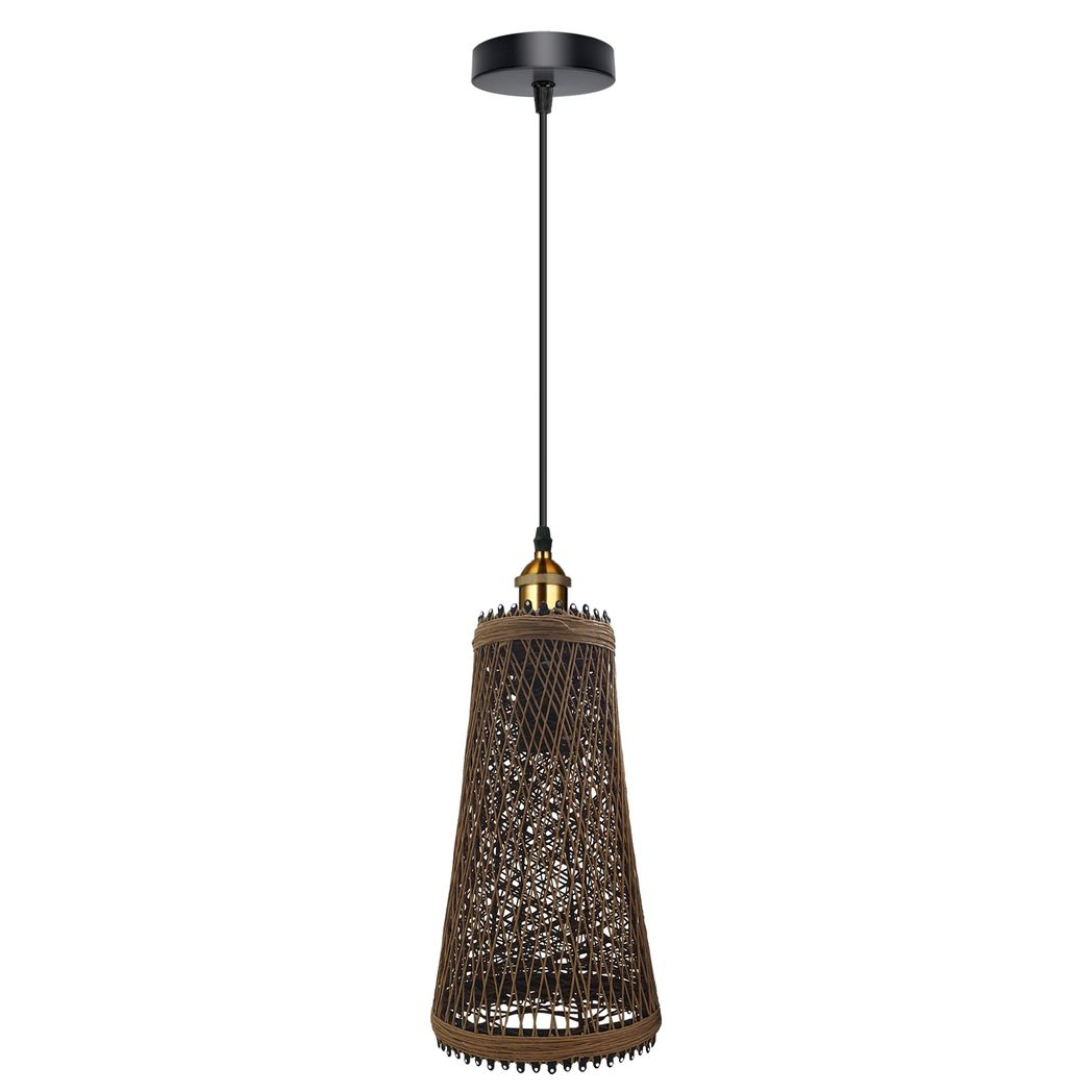 LEDSone Natural Rattan Wicker Pendant Light Shade, 30 x 17cm – Vintage Style Ceiling Light for Kitchen, Dining & Living Room