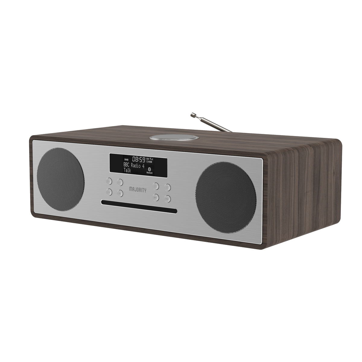 Majority Oakington Music System with DAB/DAB+, FM Radio, CD Player & Bluetooth – USB & AUX-in, Walnut