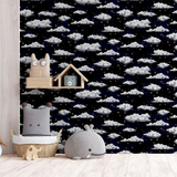 Arthouse Stars and Clouds Wallpaper with Gold Metallic Stars – Children's Nursery Design, Navy
