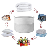 Vinsani Hand-Woven Cotton Rope Laundry Basket, 56 x 35.5cm – Foldable Storage Hamper with Handles