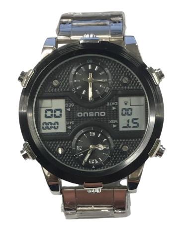 Ousuo NY London Men's Analogue-Digital Watch – Big Date, Black Dial, Silver-Plated Bracelet