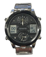 Ousuo NY London Men's Analogue-Digital Watch – Big Date, Black Dial, Silver-Plated Bracelet