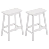 Set of 2 Pine Wood Saddle Seat Bar Stools with Footrests – Counter Height Kitchen and Home Bar Seating, White