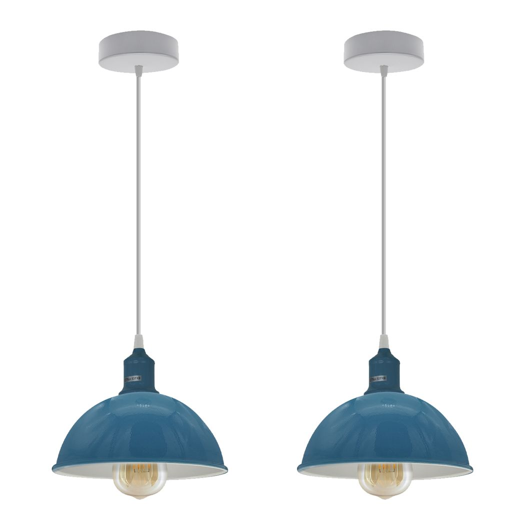 Cyan Blue Dome Metal Pendant Shades, 21cm – 2 Pack