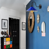 Navy Blue Cone Wall Light with Swan Neck Arm, E27 Base & Black Sconce – Dimmable Vintage Indoor Wall Lamp