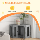 Dog Crate Furniture Side Table with Cushion & Large Entrance – For Medium Dogs up to 20kg, Grey