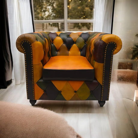 MSL patchwork leather armchair side angle view