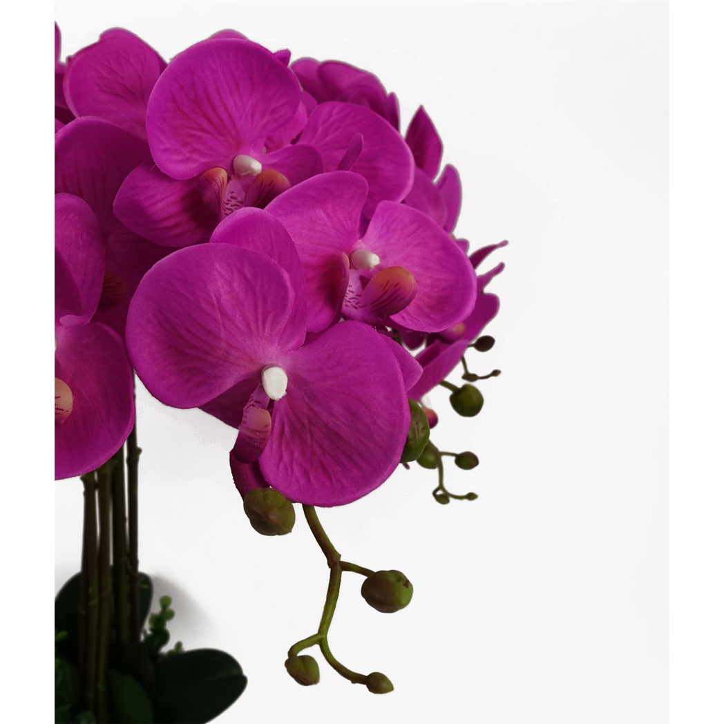Leaf 85cm Artificial Deluxe Bush Orchid with 56 Dark Pink Flowers – Table Centrepiece in Plastic Pot