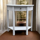 Art Deco 1 Drawer Semicircle Console Table with Satin Knob Handle – Medium Wood Tone Hallway Storage, Grey