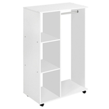 Rolling Open Wardrobe with Aluminium Hanging Rail & 3 Shelves – Mobile Bedroom Clothes Storage, White