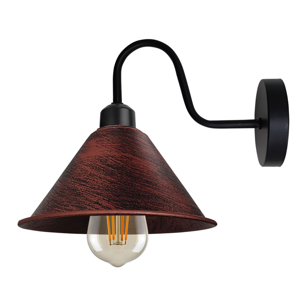 Vintage Cone Wall Light with Swan Neck and E27 Socket – Dimmable Indoor Sconce, Rustic Red