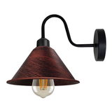 Vintage Cone Wall Light with Swan Neck and E27 Socket – Dimmable Indoor Sconce, Rustic Red