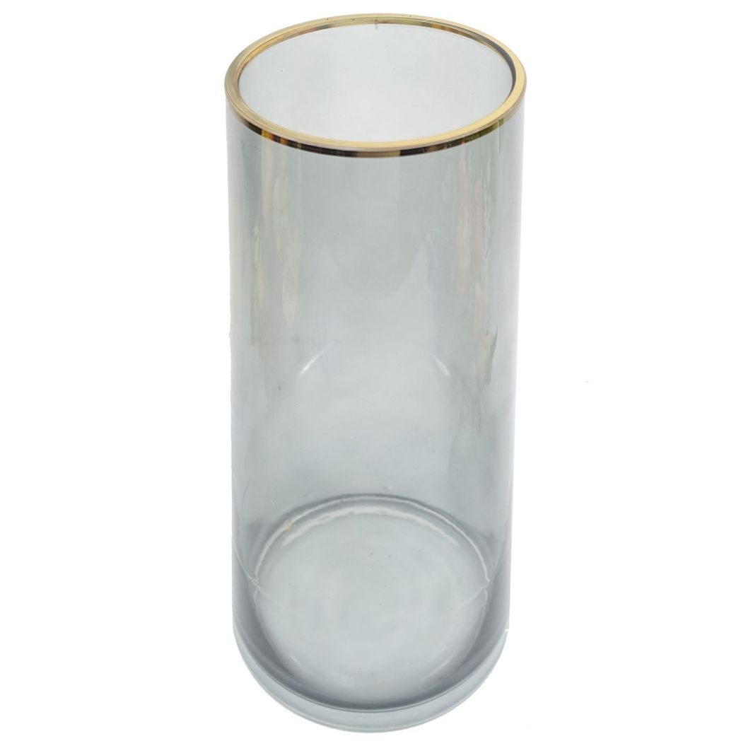 Gold Rim Smoke Grey Glass Vase, 28cm – Stylish Home Decor Flower Vase