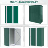 Metal Garden Storage Shed with Sloped Roof & Latched Door – Steel Tool, Bike & Bin Store, 142 x 84cm, Green