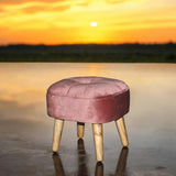 AcaciaHome Round Velvet Ottoman Footstool with Lift-Up Storage – Traditional Pattern for Living Room or Office, Pink