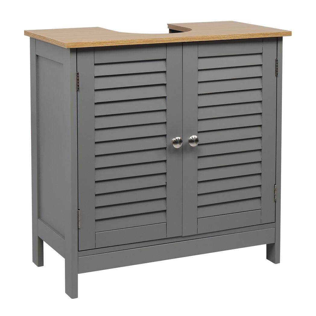 Modern Under-Sink Bathroom Cabinet with Double Slatted Doors, Waterproof MDF – Space-Saving Storage, Grey