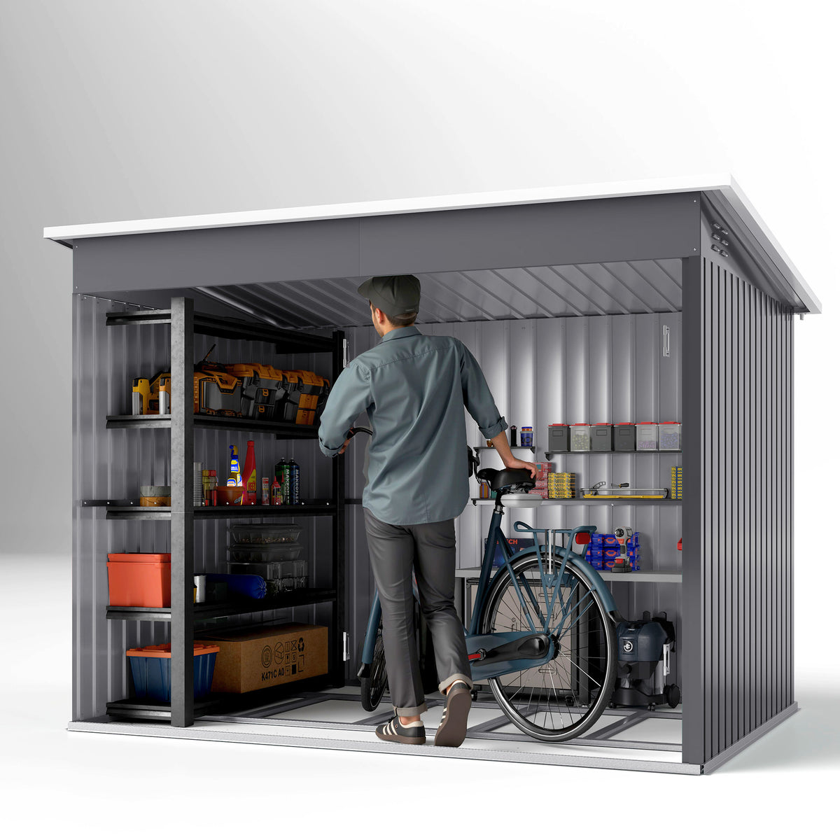 Outsunny 8.5x6ft Galvanised Steel Garden Shed with Foundation Kit, Window & Vents – Lockable Storage, Dark Grey