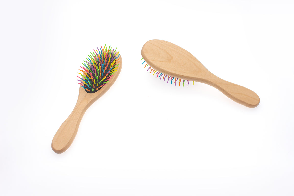 Set of 2 Wooden Hair Brushes with Soft Ball Tips – Scalp Massage and Volumising Detangling Brush