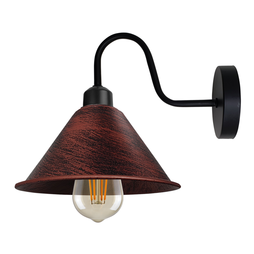 Vintage Cone Wall Light with Swan Neck and E27 Socket – Dimmable Indoor Sconce, Rustic Red