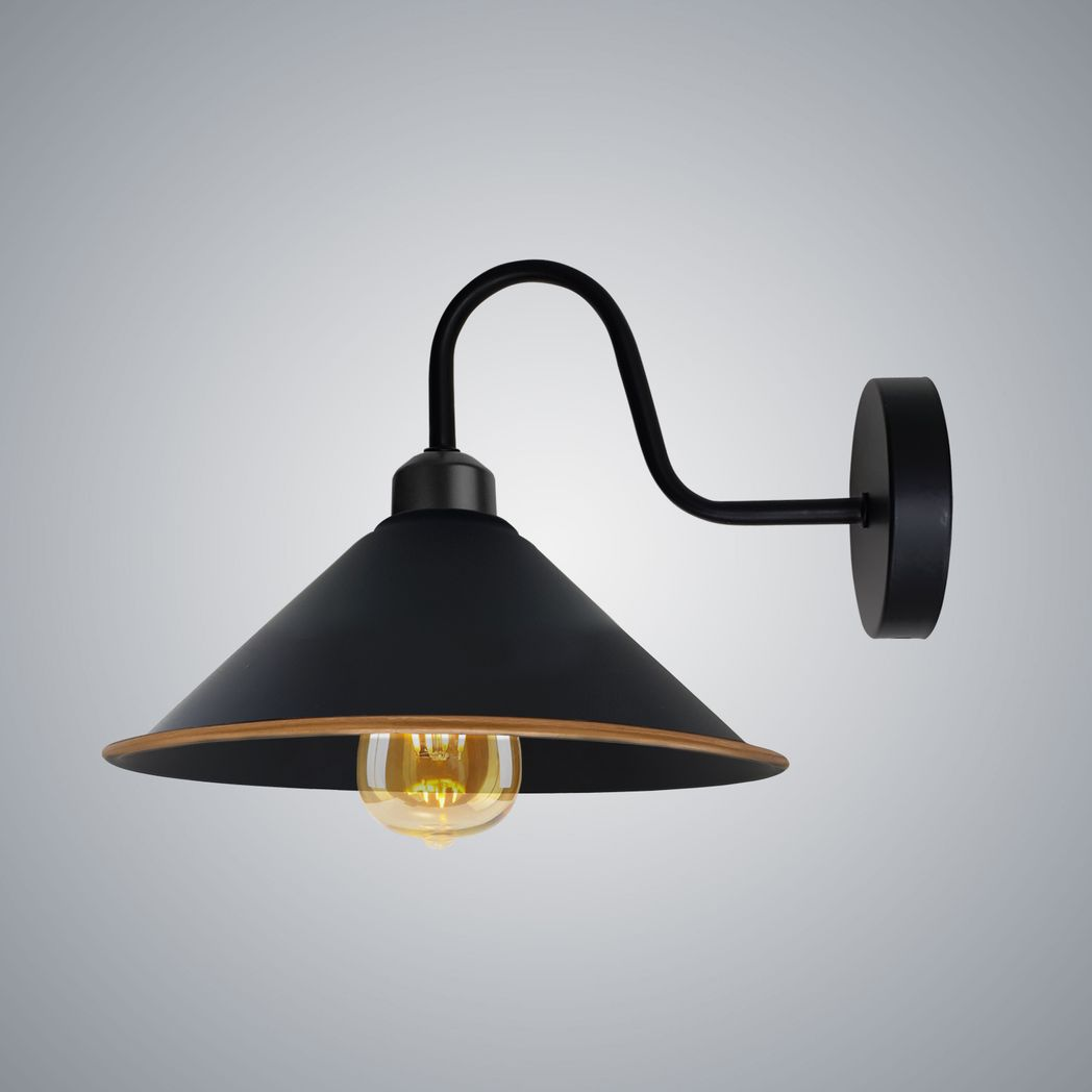 Vintage Swan Neck Wall Light with Cone Shade and E27 Socket – Dimmable Indoor Wall Sconce, Black and Gold