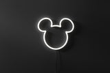 YELLOWPOP Disney Mickey Mouse Face LED Neon Sign – USB Powered Wall or Shelf Light, White Glow