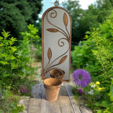 Rusty Arched 60cm Metal Garden Wall Mirror with Planter