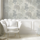 Arthouse Oriental Garden Tree Print Wallpaper – Soft Blue Feature Wall Design, Paste the Paper