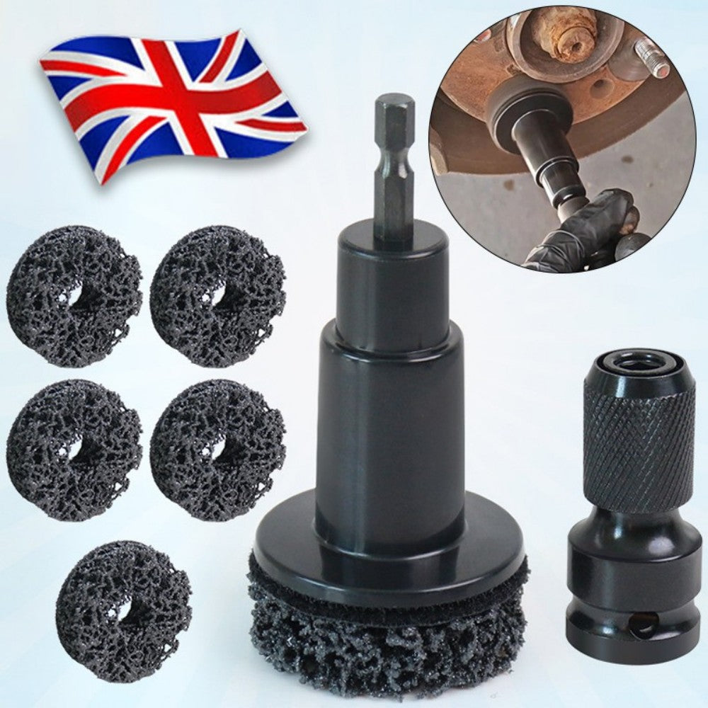 Wheel Hub and Brake Surface Cleaner with Hexagonal Drive – Stud Rust Removal Tool with 5 Grinding Heads