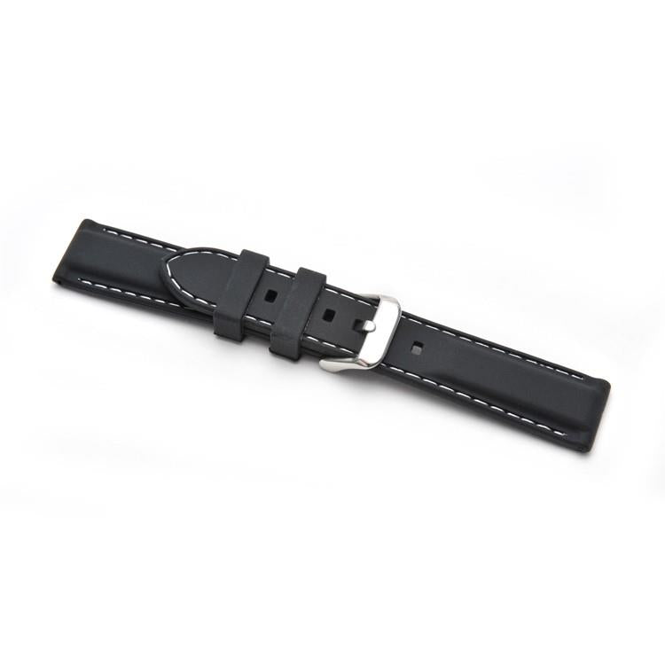 DK Black Silicone Watch Strap with White Stitching, Ref 8201/24