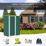 Metal Garden Storage Shed with Sloped Roof & Latched Door – Steel Tool, Bike & Bin Store, 142 x 84cm, Green