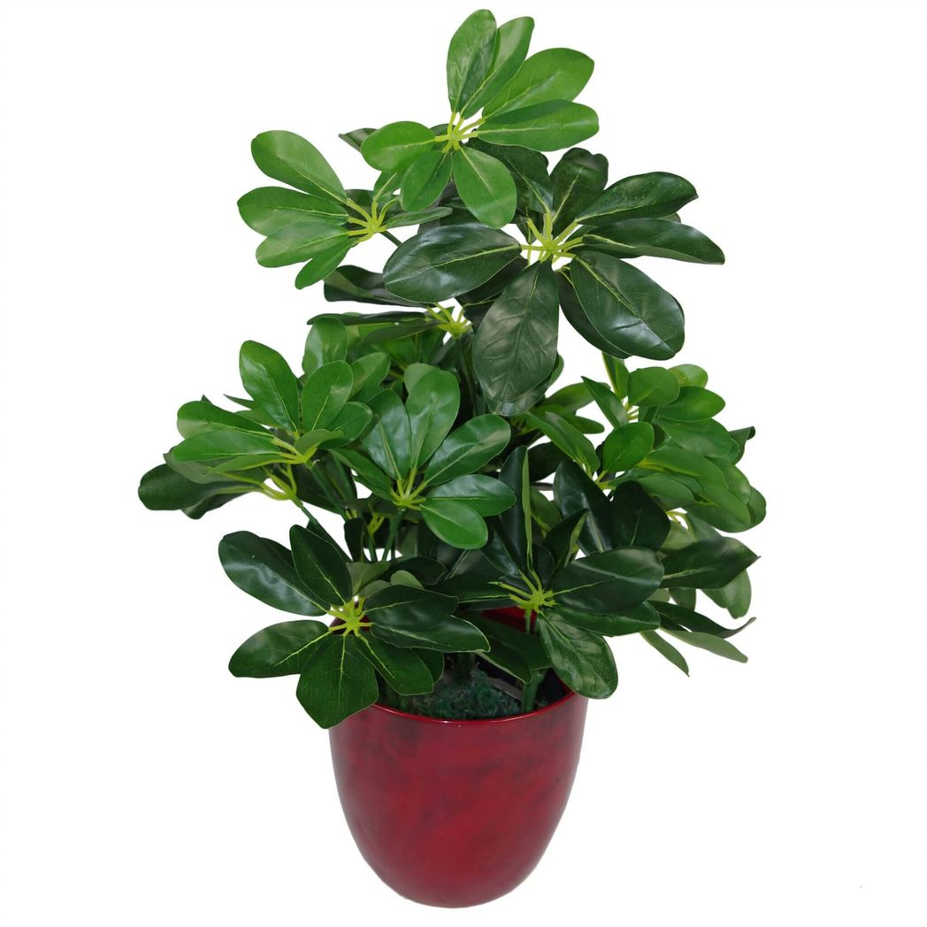 Leaf 55cm Artificial Umbrella Plant with 450 Wired Leaves in Black Pot – Realistic Faux Foliage, Dark Green