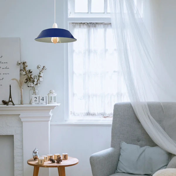 LEDSONE Navy Blue Retro Metal Pendant Lampshade, 36cm – Vintage Industrial E27 Ceiling Light Shade