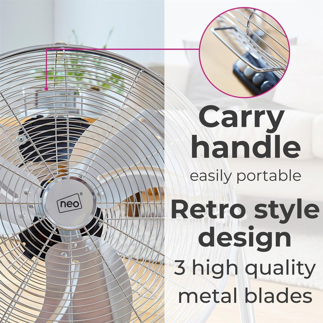 Neo 16 Inch High Velocity Chrome Metal Floor Fan with Adjustable Tilt – Home, Gym & Workshop Cooling