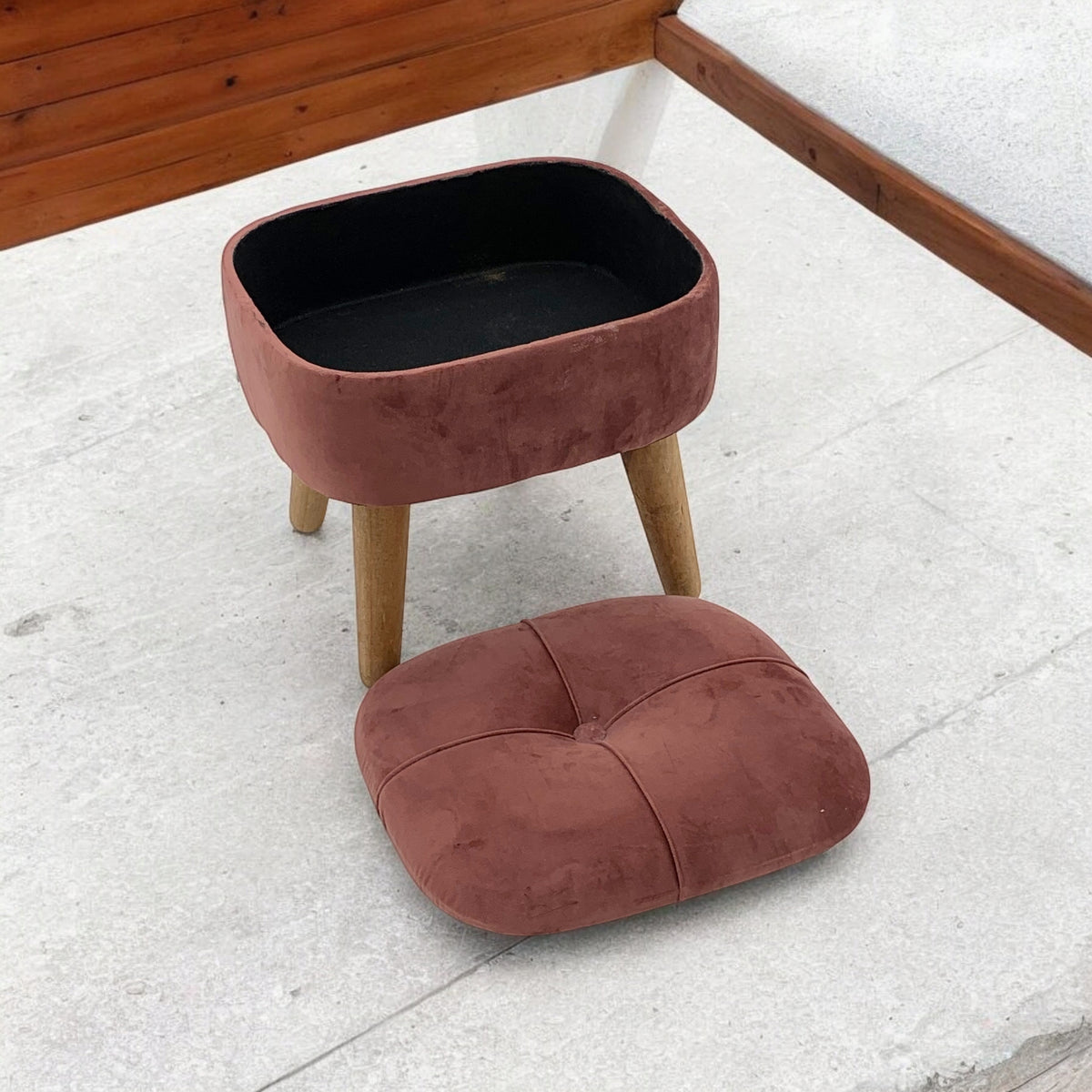 AcaciaHome Round Velvet Ottoman Footstool with Lift-Up Storage – Traditional Pattern for Living Room or Office, Pink