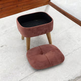 AcaciaHome Round Velvet Ottoman Footstool with Lift-Up Storage – Traditional Pattern for Living Room or Office, Pink