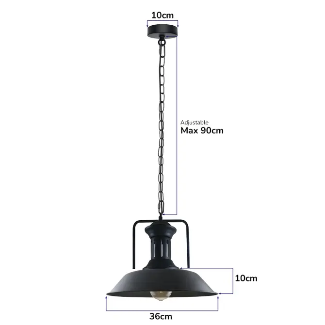 Vintage Industrial Burgundy Pendant Light with 36cm Bowl Metal Shade – Hanging Lamp for Kitchen & Dining