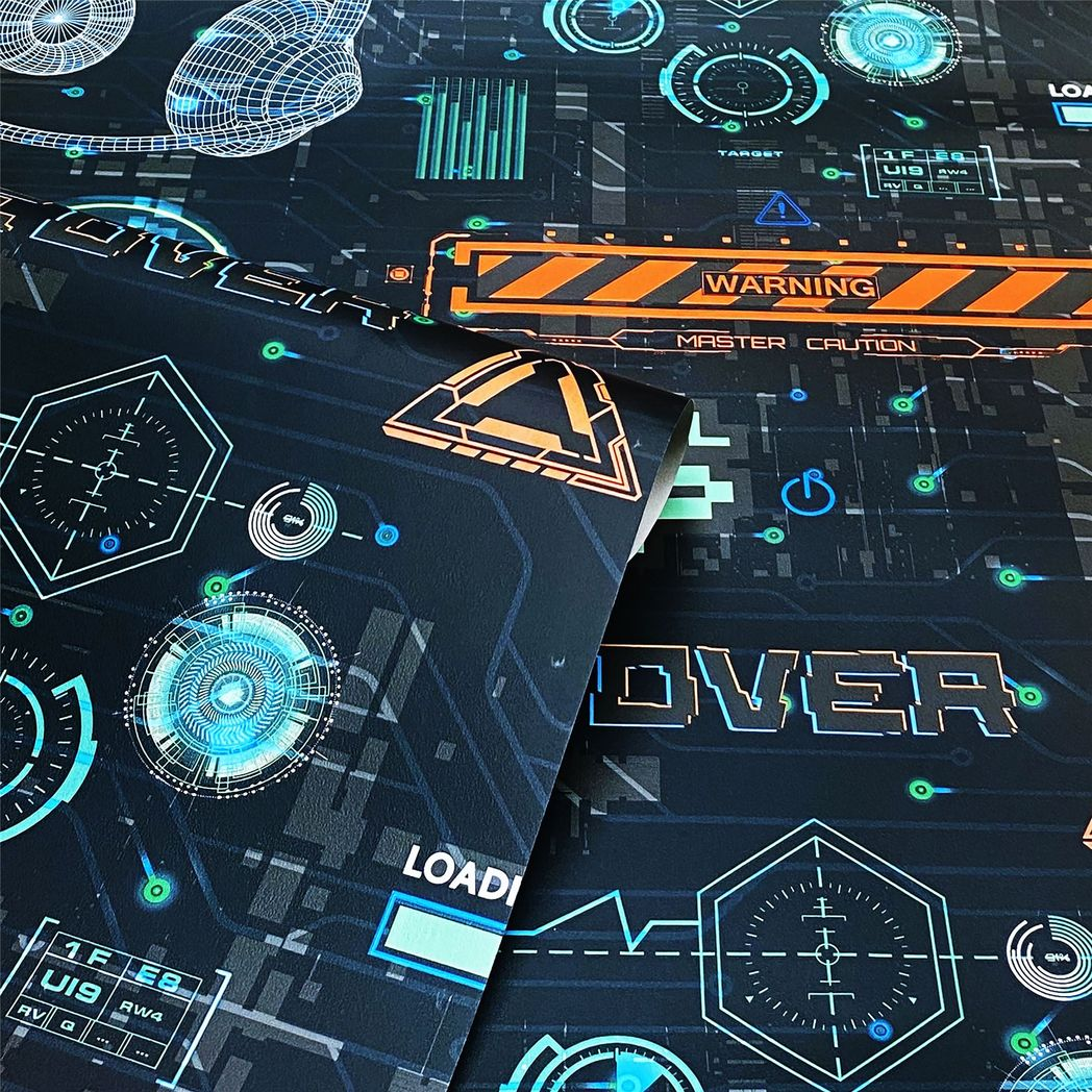 Arthouse Gamer Wallpaper with Video Glitch Graphics & Neon Signs – Paste the Paper Games Room, Multicolour
