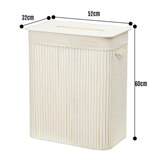 Rectangular Bamboo Laundry Basket with Lid, Divider & Rope Handles – Storage Organiser for Bathroom & Laundry Room, White