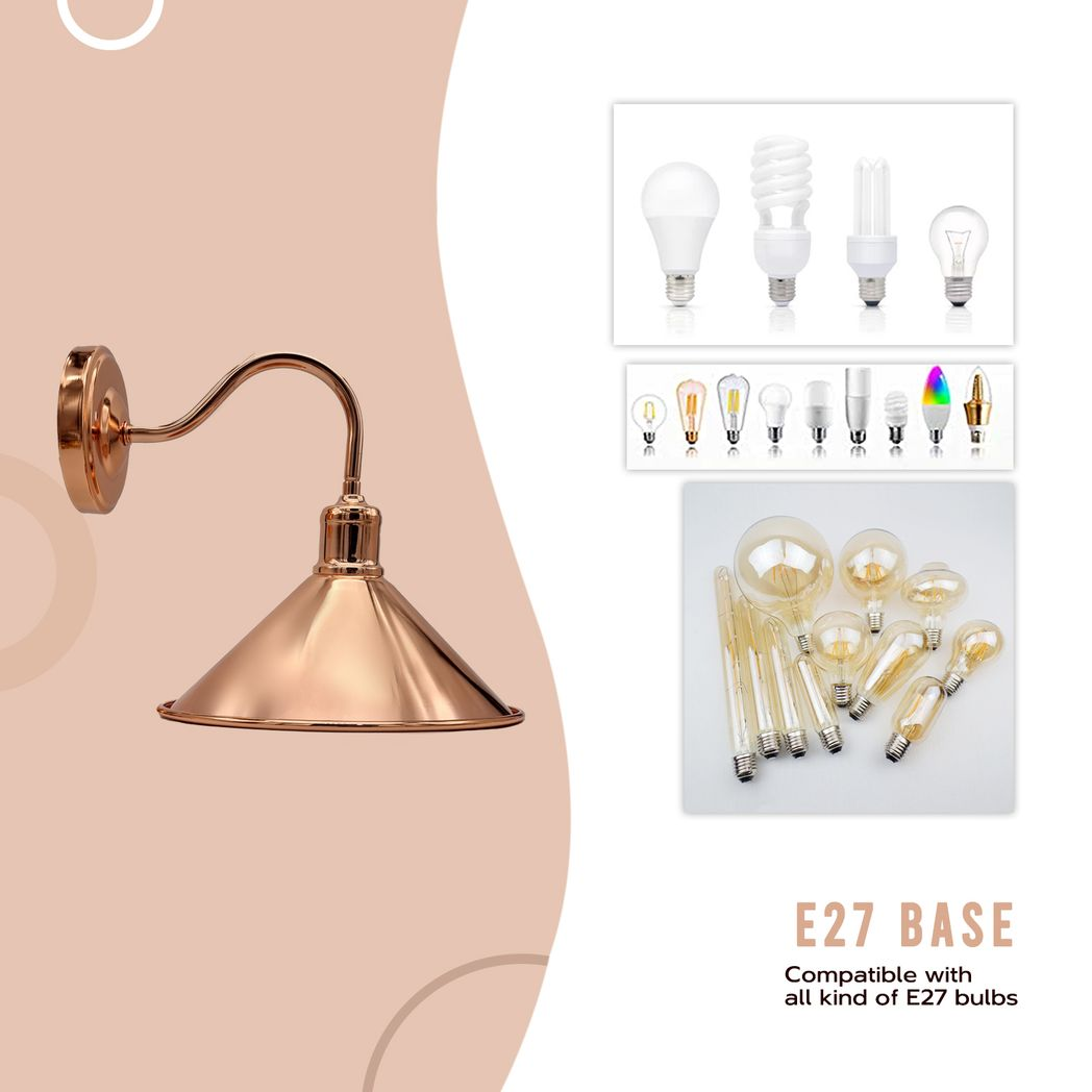 Rose Gold Retro Metal Wall Light, E27