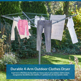 60m 4-Arm Rotary Airer Washing Line with Cover and Metal Ground Spike – Heavy Duty Steel