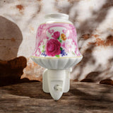 Ceramic Plug-In LED Night Light with Colourful Floral Design – Decorative Bedroom and Nursery Light, Pink Rose