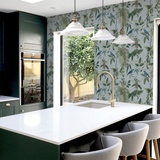 Arthouse Exotic Garden Wallpaper with Birds, Flowers and Foliage – Vintage Botanical Print, Blue