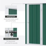 Metal Garden Storage Shed with Sloped Roof & Latched Door – Steel Tool, Bike & Bin Store, 142 x 84cm, Green