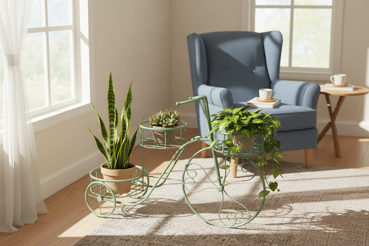 Avilo Tricycle Plant Stand – French Inspired Rustic Metal Planter Holder