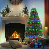 HOMCOM 5ft Pre-Lit Artificial Christmas Tree with Multi-Coloured Fibre Optic and LED Lights – Green
