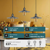LEDSONE 3 Head Vintage Metal Cone Pendant Light with Rectangle Base, E27 Holders & 95cm Cables – Island Lighting