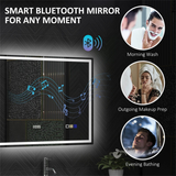 Home&Me LED Bathroom Mirror 80 x 60cm with Bluetooth Speaker, Clock & Demister – Silver, Dimmable