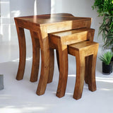 AcaciaHome Set of 3 Solid Wood Nesting Tables – Space-Saving Side Tables, Natural Finish
