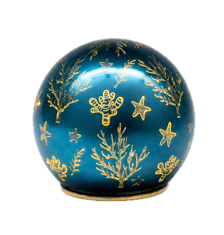 Avilo Enchanted Turquoise Glow Orb with Sea Bed Motif and Soft Yellow Glow – Bedside & Mantel Decor Light