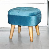 AcaciaHome Round Velvet Ottoman Footstool with Lift-Up Storage – Traditional Pattern for Living Room or Office, Blue